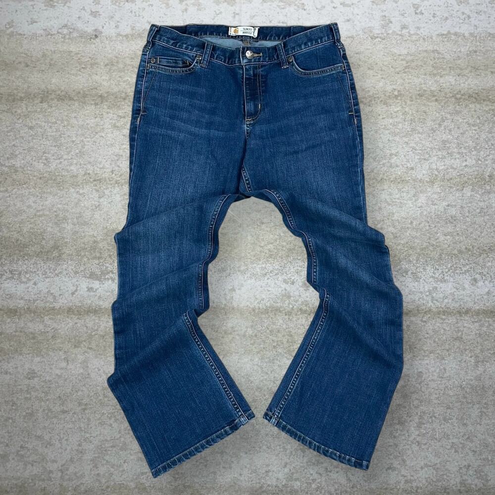 Vintage 90s Carhartt Jeans Womens 6 Slim Fit Bootcut Dark Wash Denim - Picture 2 of 6